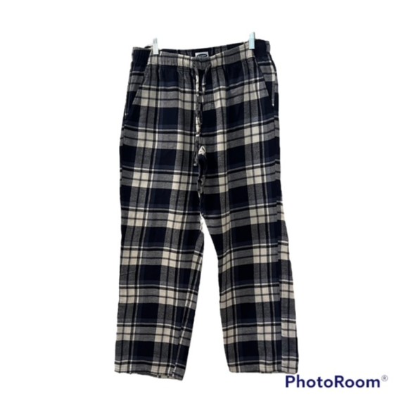 Old Navy Blue & White Plaid Fleece Pajama Pull On Drawstring Pants Size Large - Picture 1 of 10